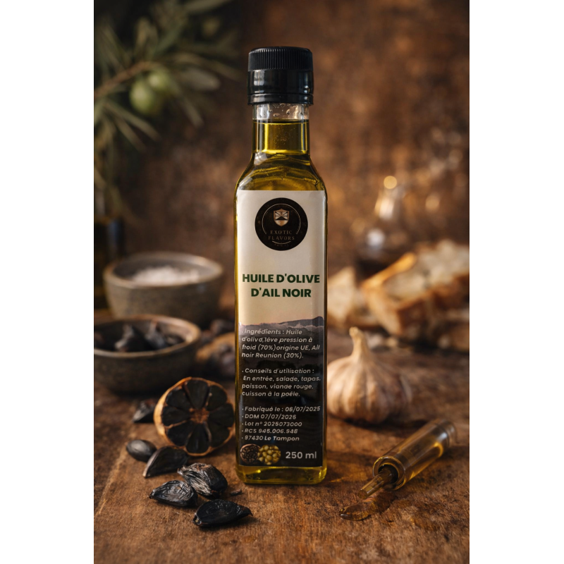 Huile d’olive à l’ail noir de La Réunion Exotic Flavors 250 ml