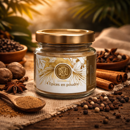 4 Épices en poudre 35g – Mélange d’épices réunionnais artisanal