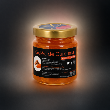 Gelée de Curcuma – L’intensité dorée d’un trésor réunionnais Élaborée avec exigence à partir de curcuma soigneusement sélectionn