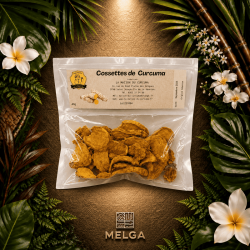 Les cossettes de Curcuma en sachet.