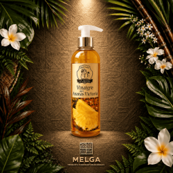 Le vinaigre d'ananas victoria de la Maison du Curcuma né de la collaboration entre la maître Vinaigrier CHAIX et Mémé Rivière