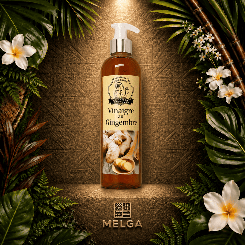 Le vinaigre de Gingembre Mangue de la Maison du Curcuma né de la collaboration entre la maître Vinaigrier CHAIX et Mémé Rivière