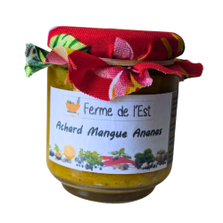 L'achard mangue-ananas est un mélange harmonieux de deux fruits emblématiques de La Réunion.  Ce condiment sucré-salé, à la fois