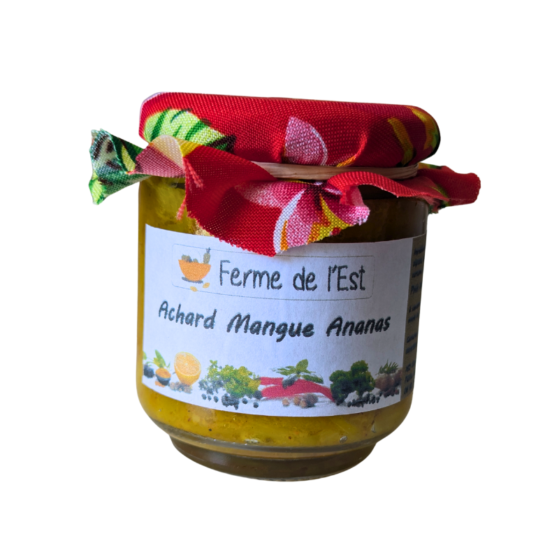 L'achard mangue-ananas est un mélange harmonieux de deux fruits emblématiques de La Réunion.  Ce condiment sucré-salé, à la fois