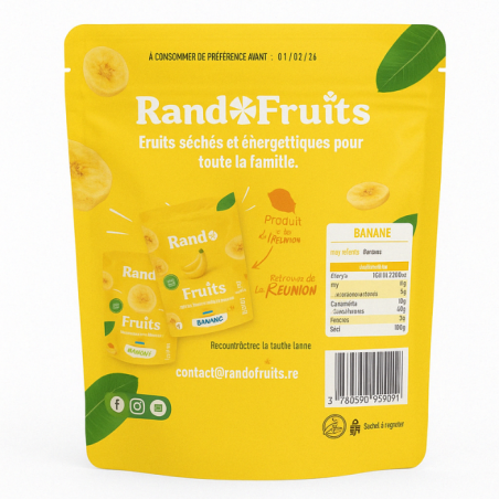 Banane séchée RandoFruits – Moelleuse, fruitée, 100 % plaisir naturel MELGA