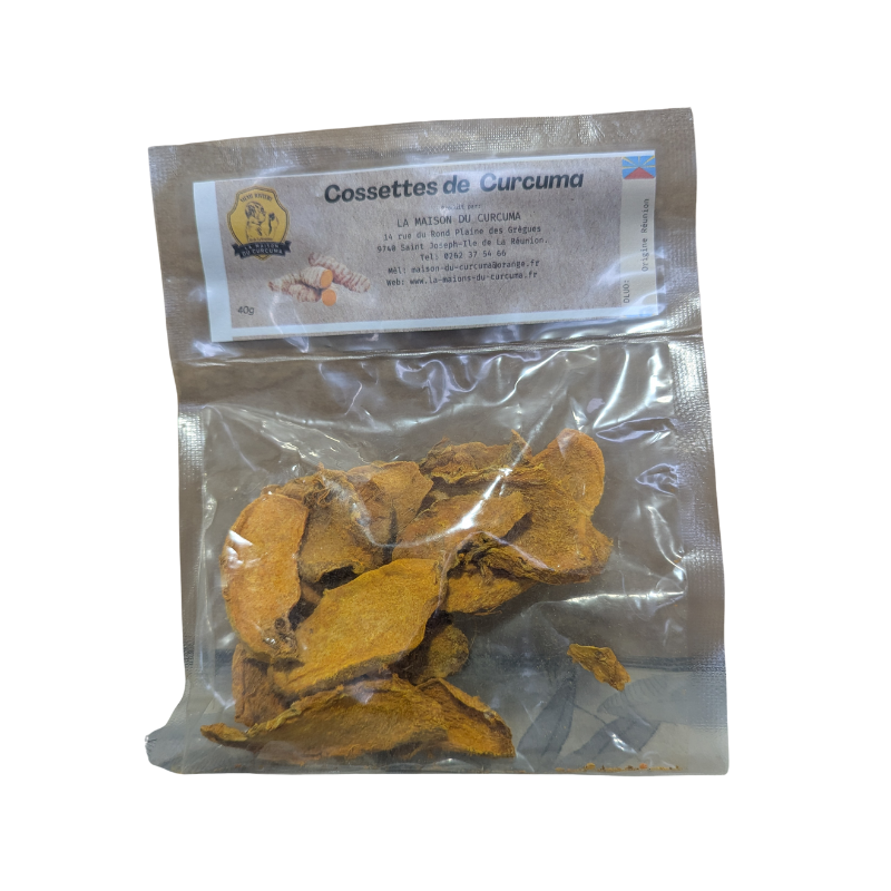 Les cossettes de Curcuma en sachet.
