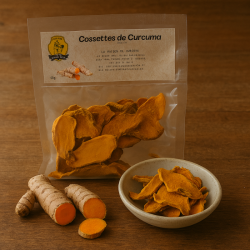 Les cossettes de Curcuma en sachet.
