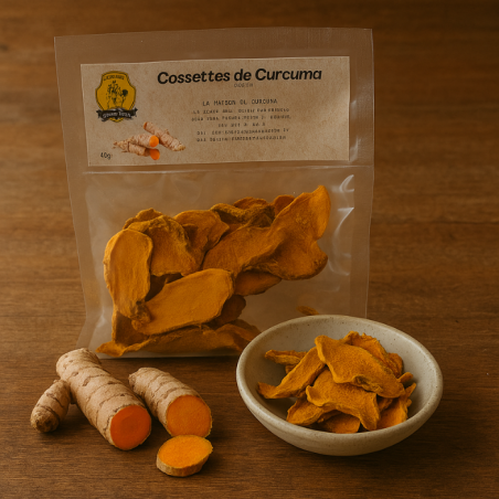 Les cossettes de Curcuma en sachet.