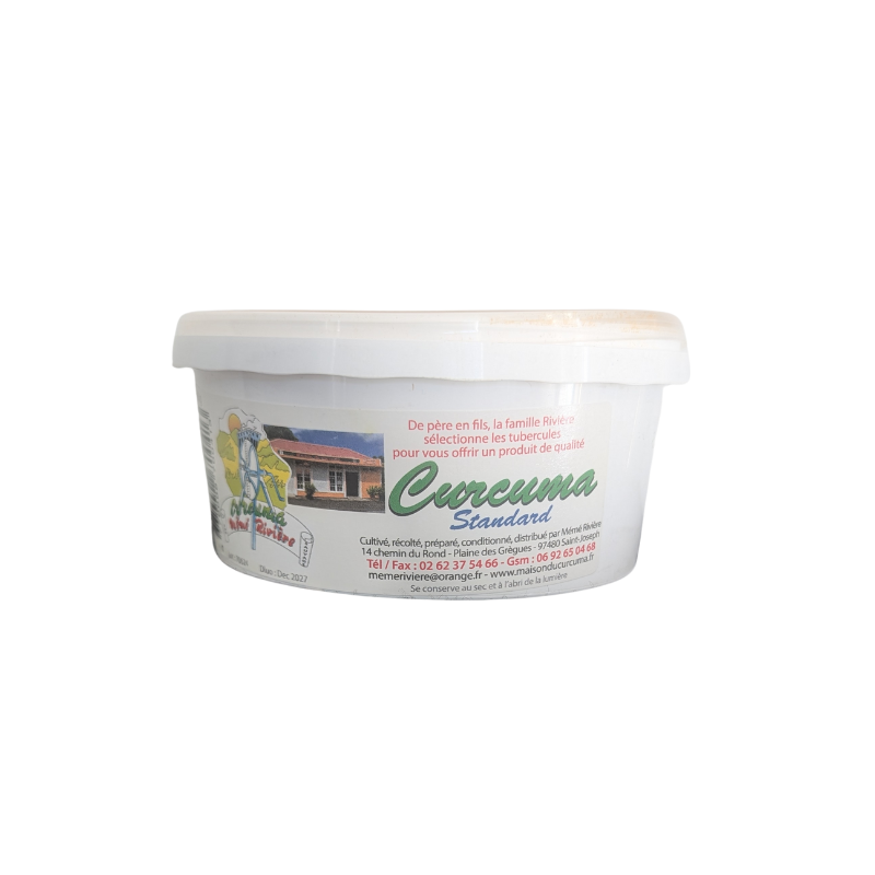 Le Curcuma Standard de la maison du curcuma; mémé rivière est une valeur sûr, contenant en sachet de 100g, 200g et 400g.